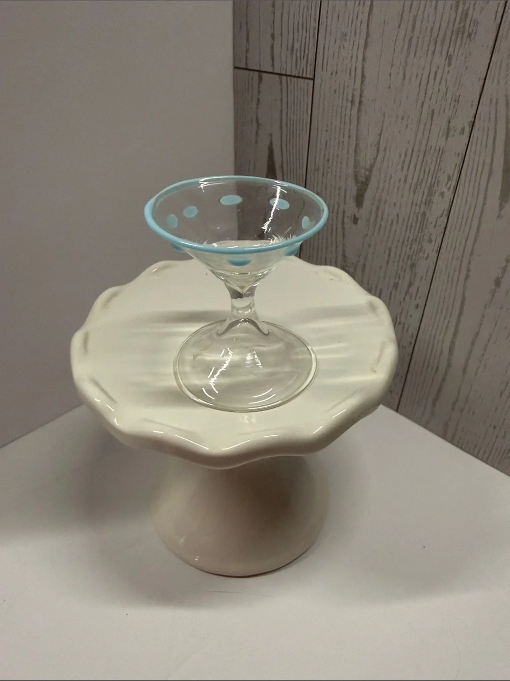 Blue-Rimmed Glass Dessert Coupe - Clear Glass with Blue Accent